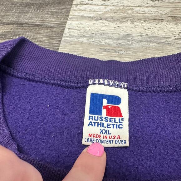 Vintage 90s Elder High School Russell Athletic Purple Mens 2XL Sweatshirt USA - Picture 4 of 10